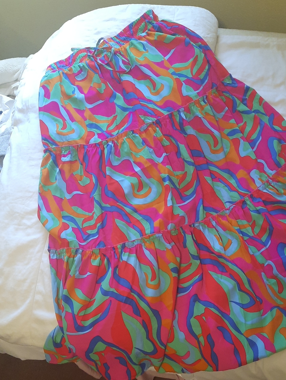 Bright Multicolor Tiered Maxi Skirt - Pink, Aqua & Orange